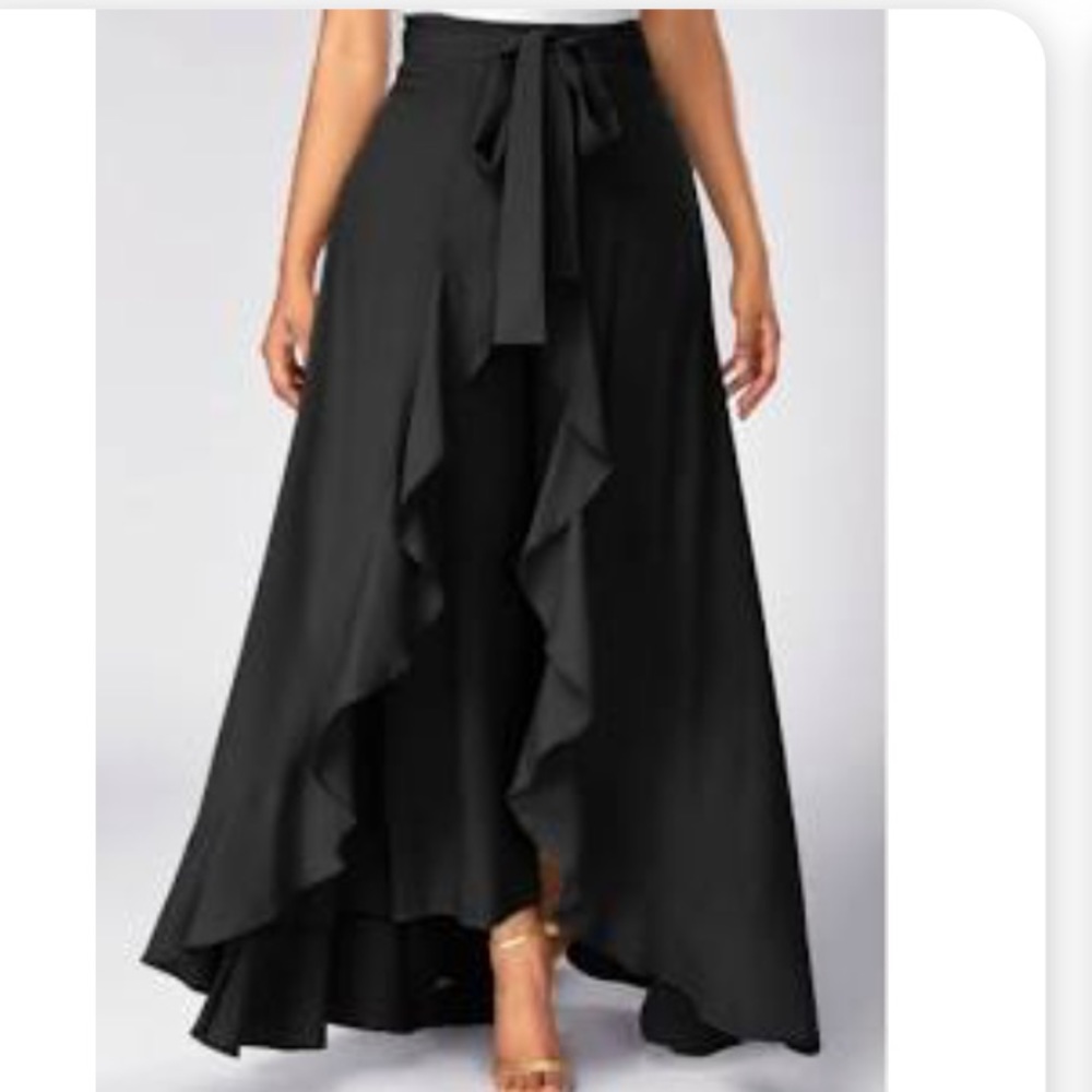 NWT Side Zipper Tie Waist Ruffle Palazzo Pants